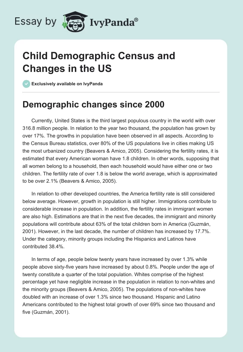 Child Demographic Census and Changes in the US. Page 1