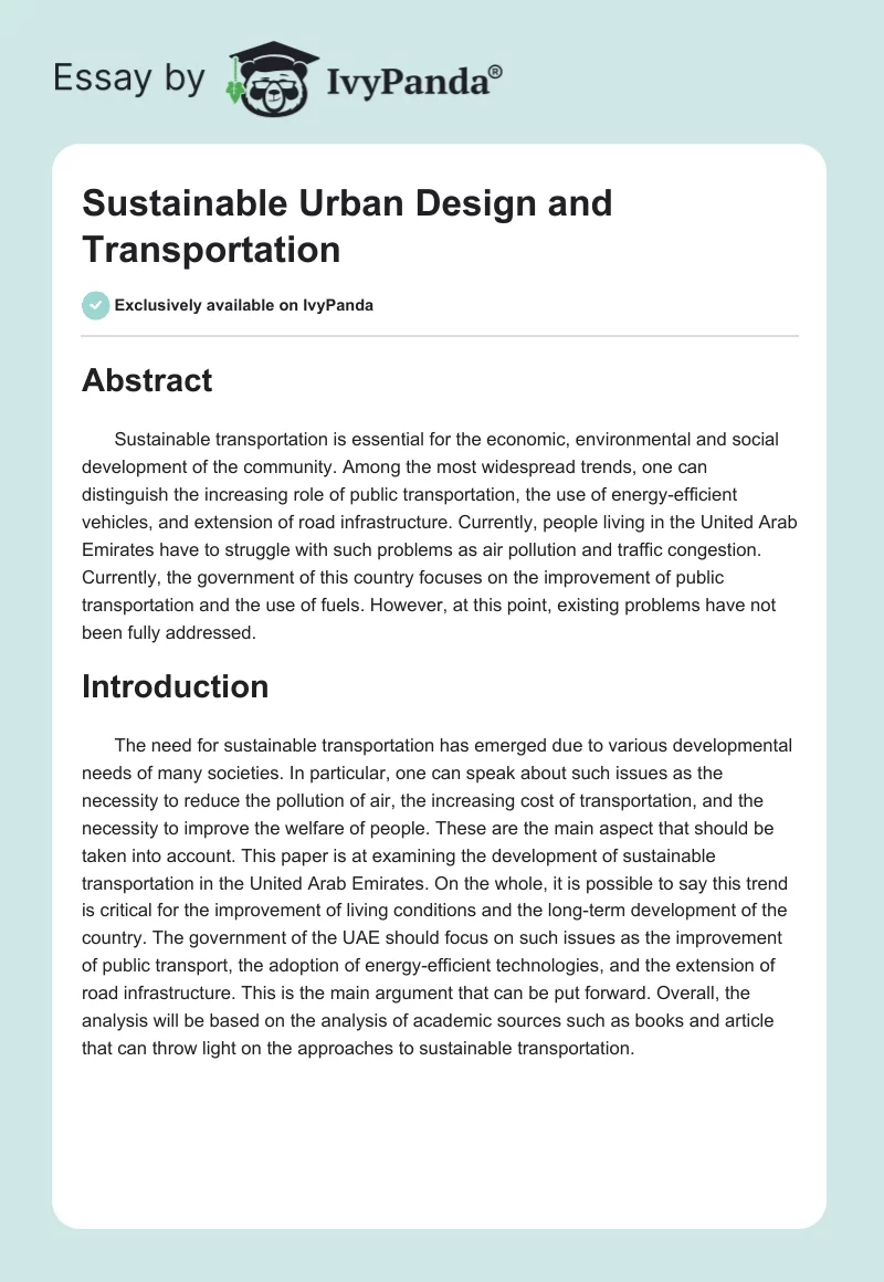 Sustainable Urban Design and Transportation. Page 1
