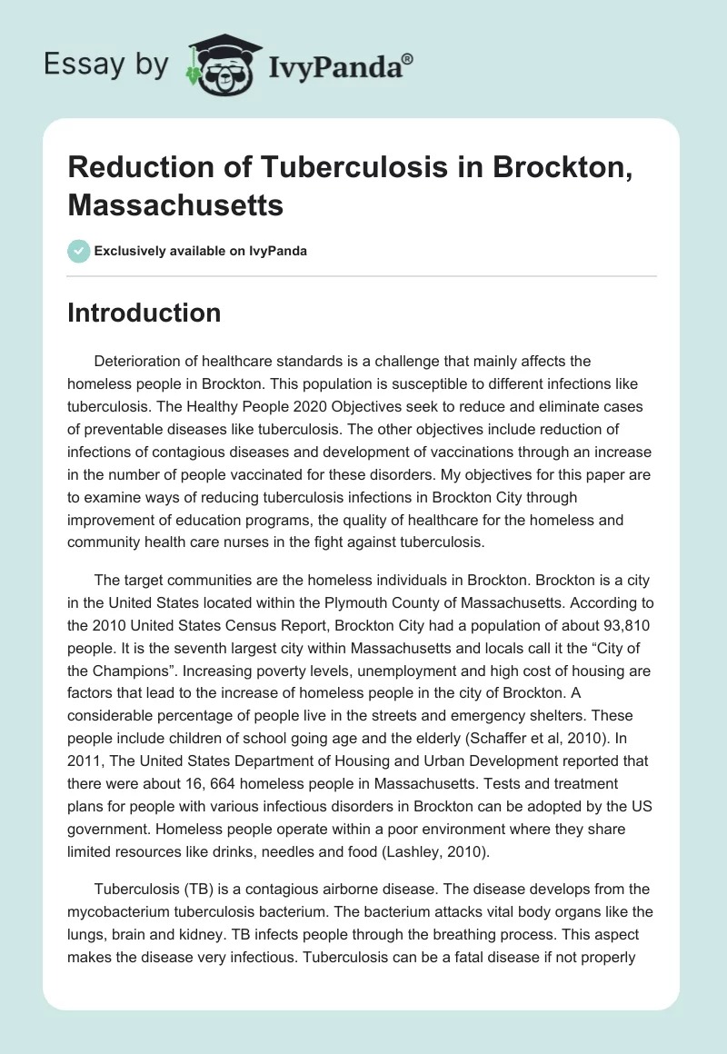 Reduction of Tuberculosis in Brockton, Massachusetts. Page 1
