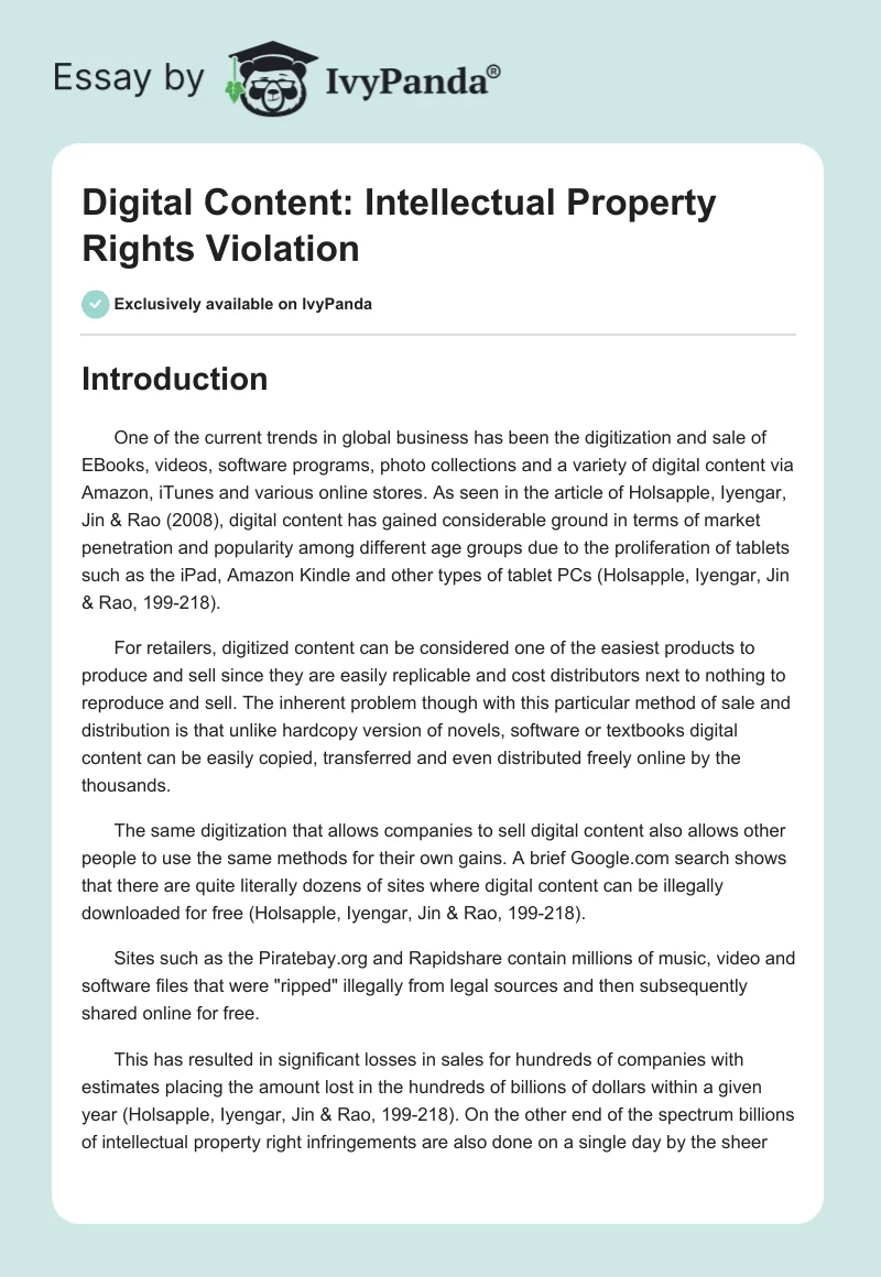 Digital Content: Intellectual Property Rights Violation. Page 1