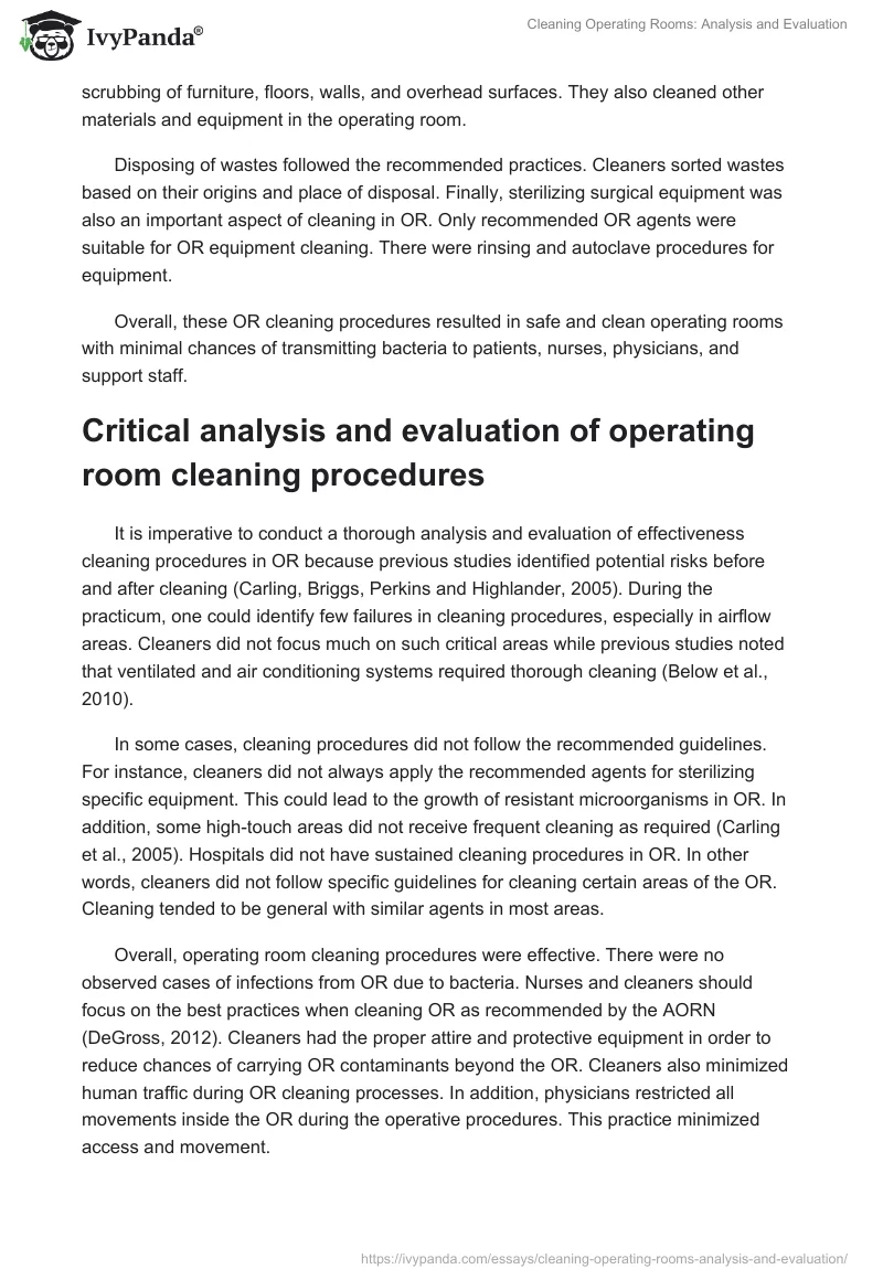 Cleaning Operating Rooms: Analysis and Evaluation. Page 2