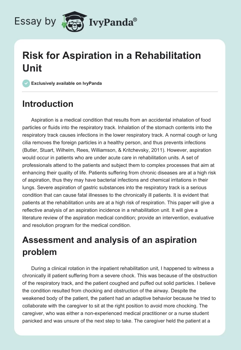 Risk for Aspiration in a Rehabilitation Unit. Page 1