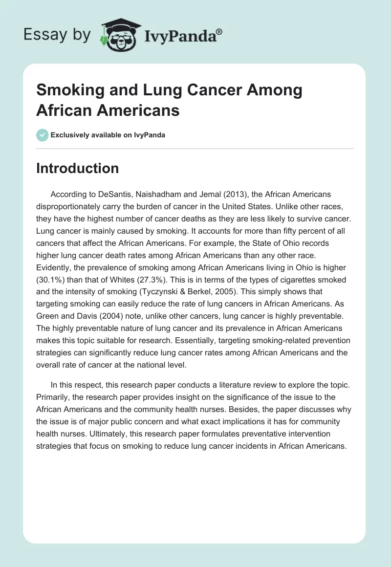 Smoking and Lung Cancer Among African Americans. Page 1