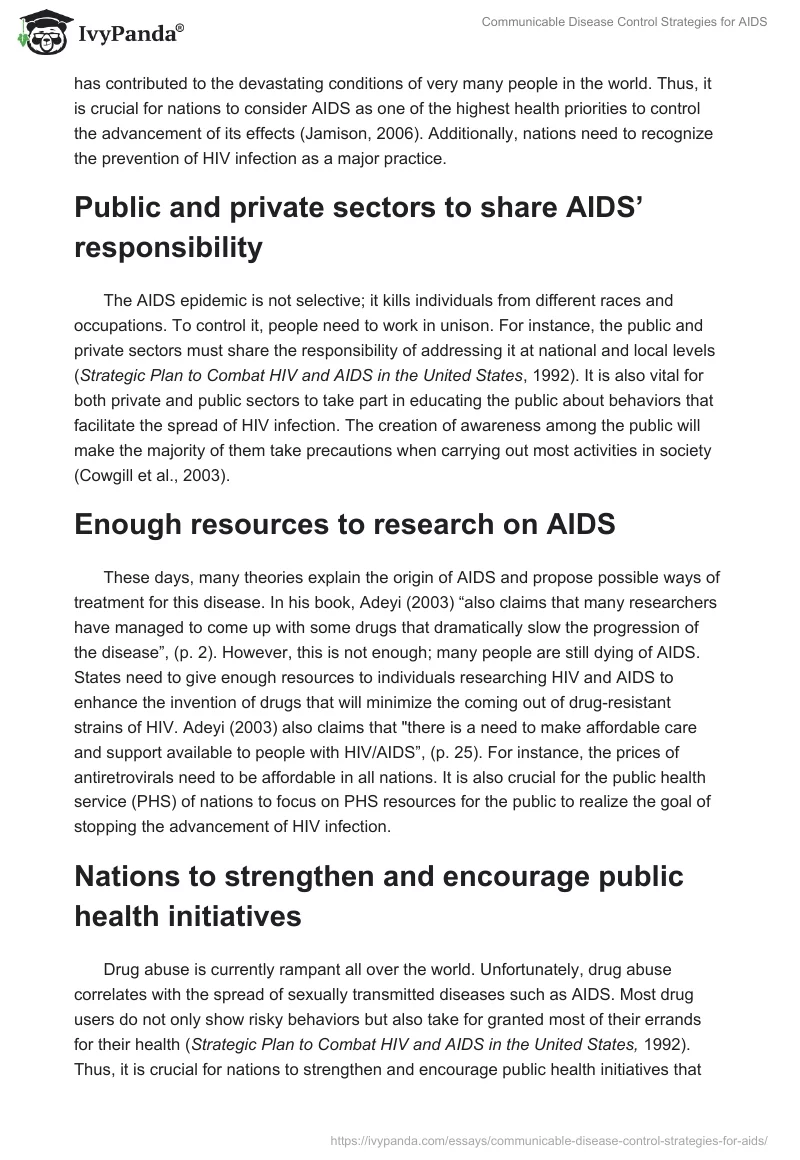 Communicable Disease Control Strategies for AIDS. Page 2