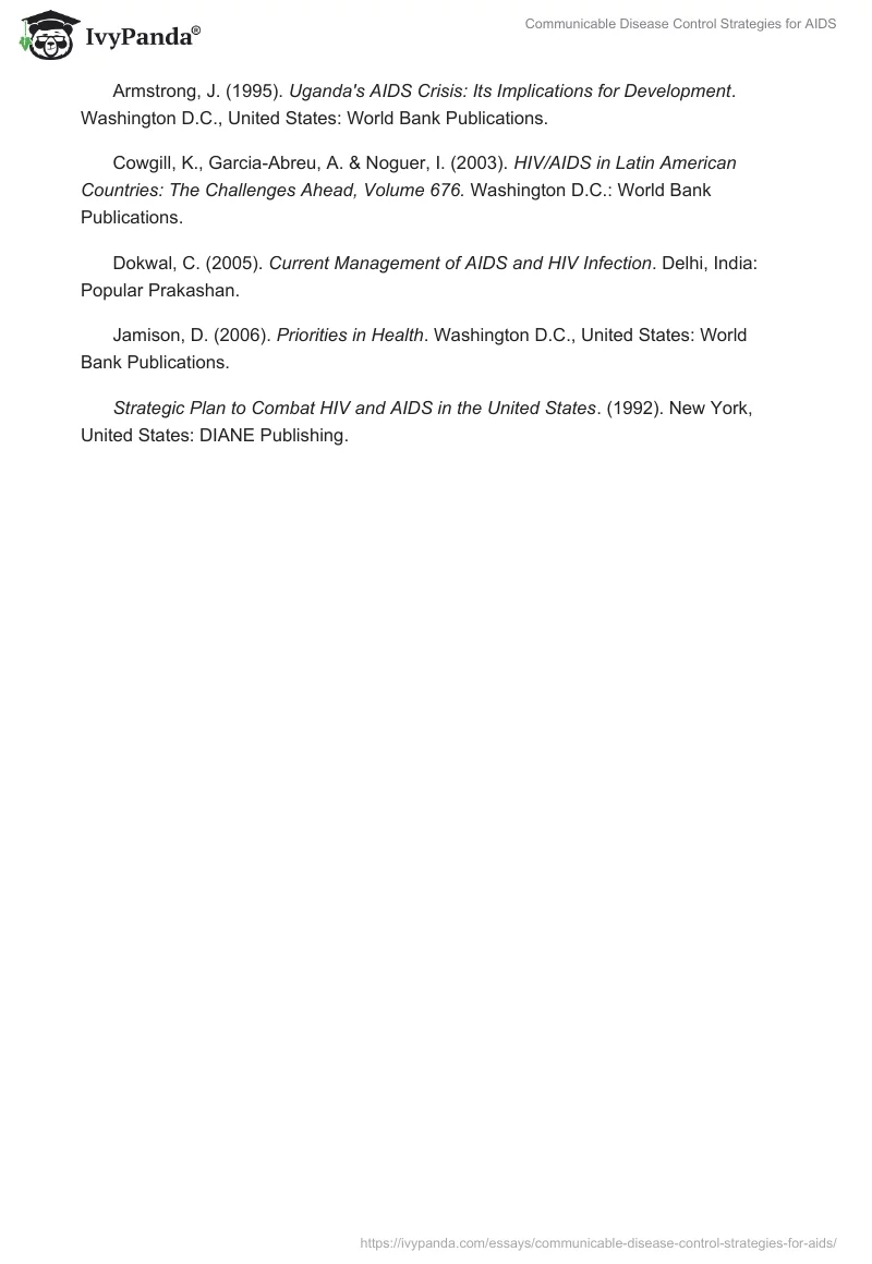 Communicable Disease Control Strategies for AIDS. Page 5