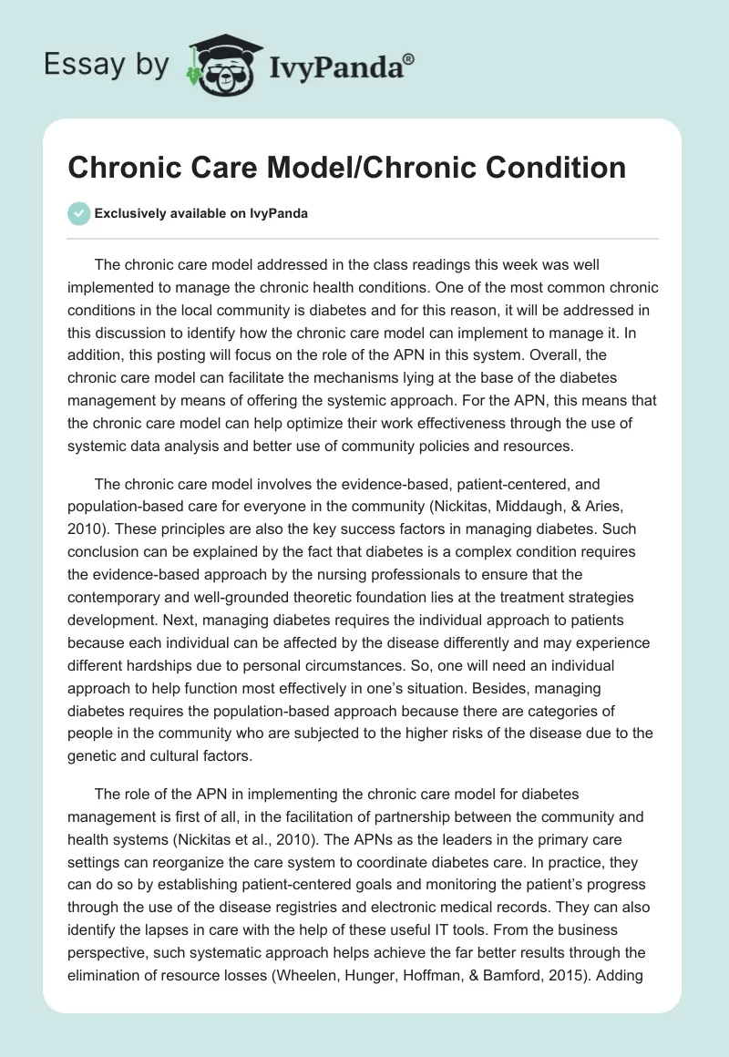 Chronic Care Model/Chronic Condition. Page 1
