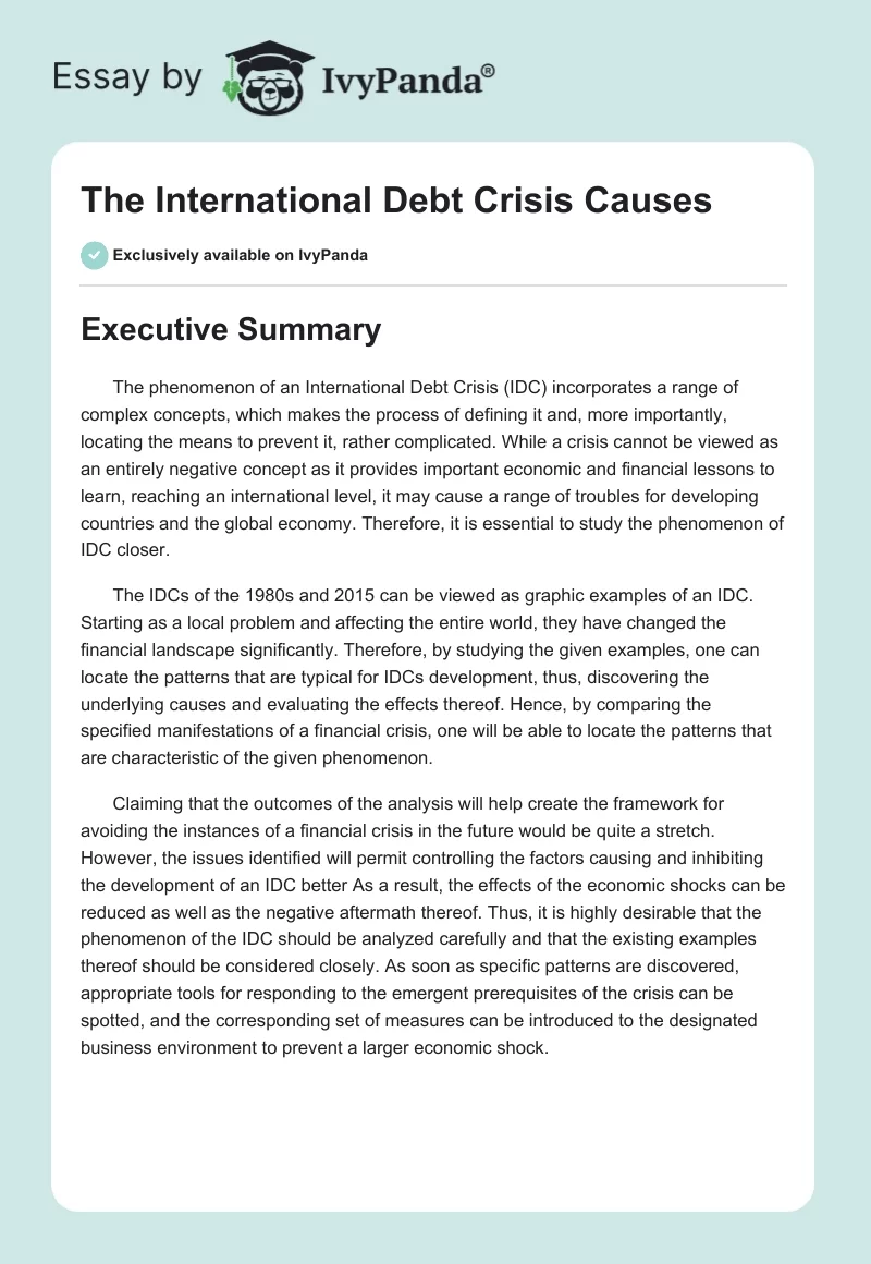 The International Debt Crisis Causes. Page 1