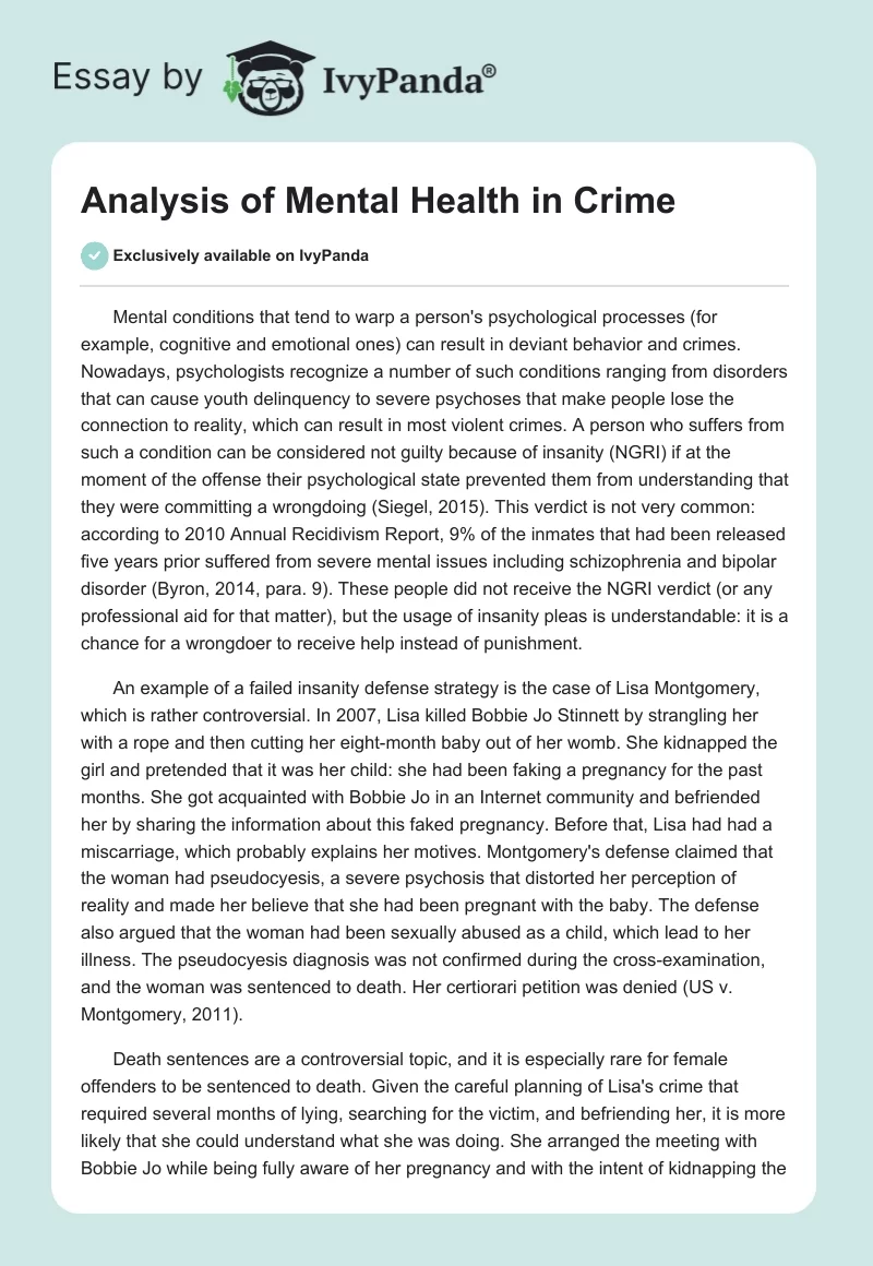 Analysis of Mental Health in Crime. Page 1
