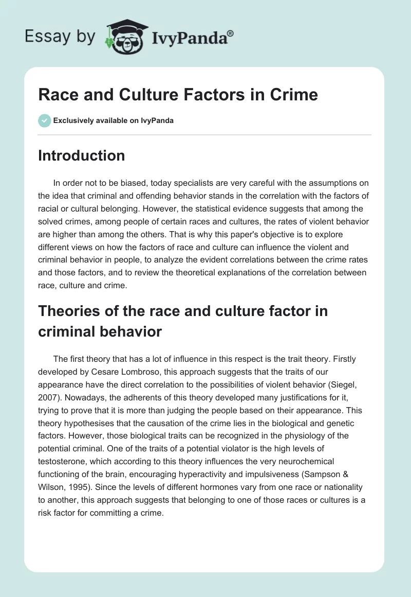 Race and Culture Factors in Crime. Page 1