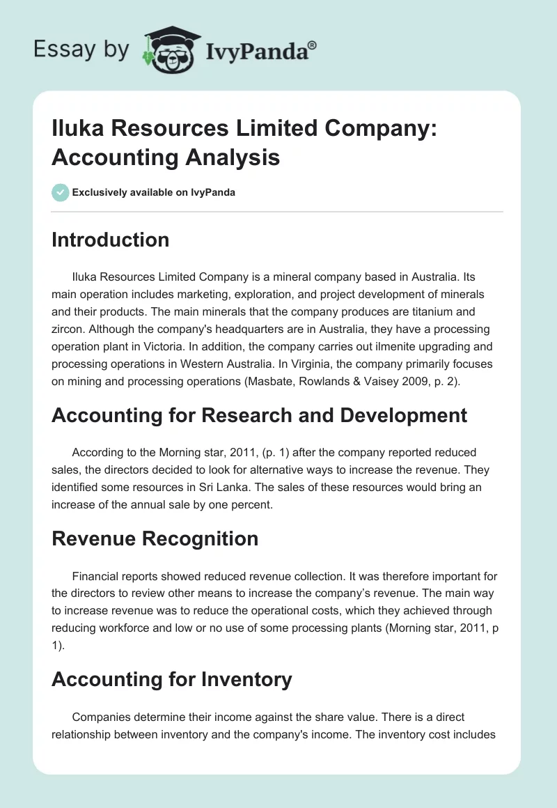 Iluka Resources Limited Company: Accounting Analysis. Page 1