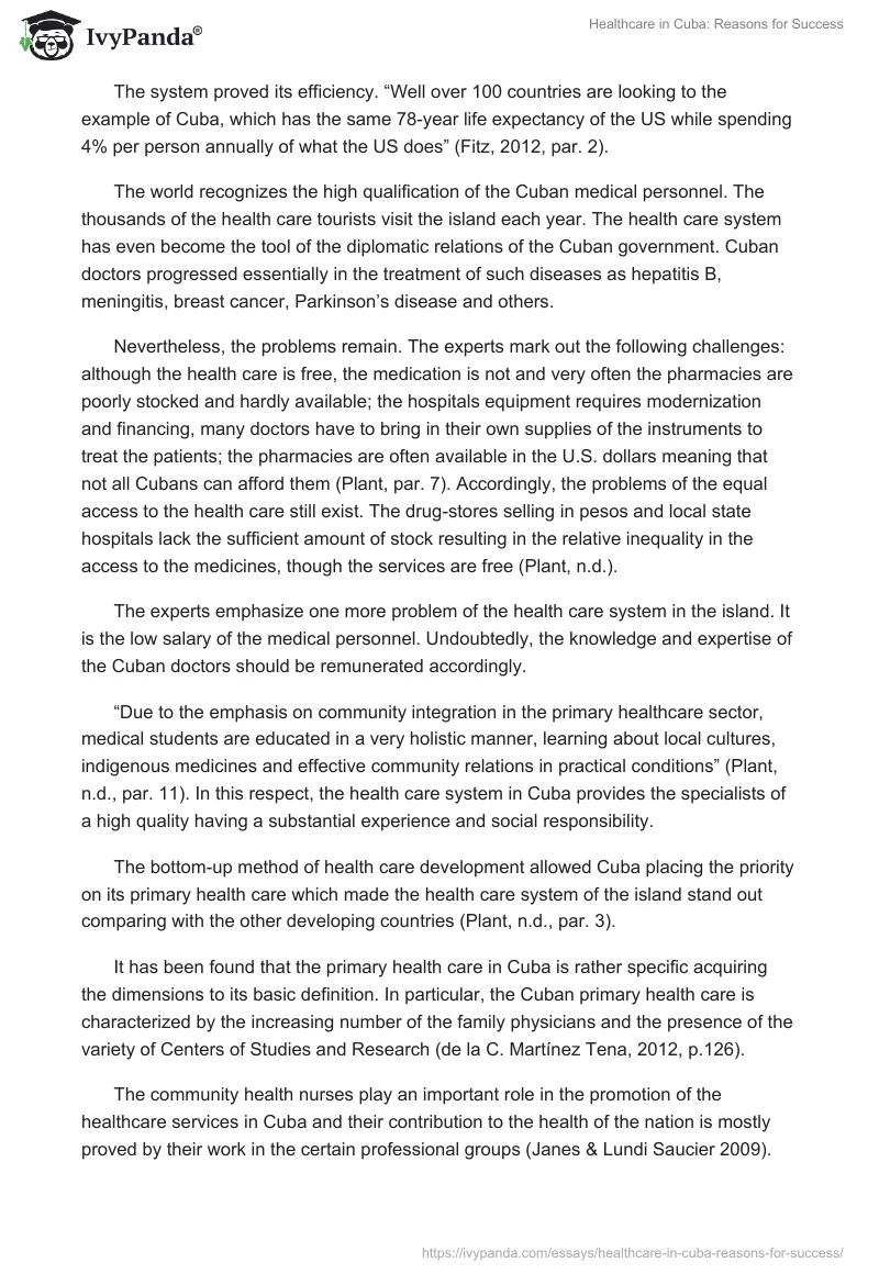Healthcare in Cuba: Reasons for Success. Page 2
