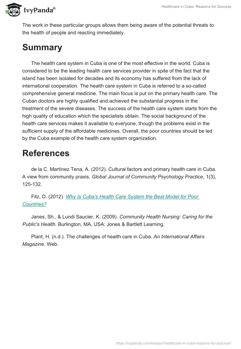 Healthcare in Cuba: Reasons for Success. Page 3