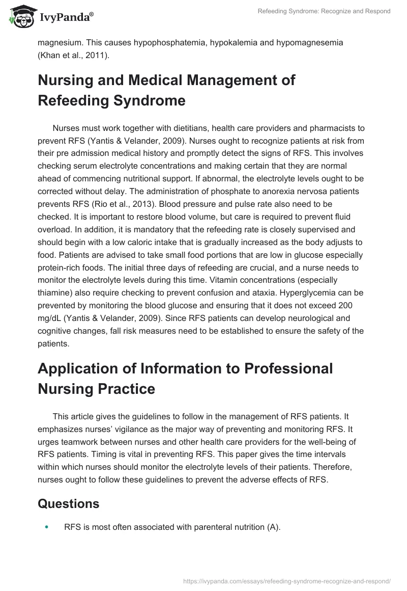 Refeeding Syndrome: Recognize and Respond. Page 2