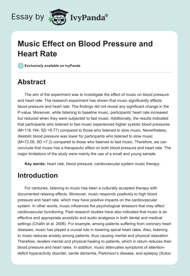 Music Effect on Blood Pressure and Heart Rate. Page 1