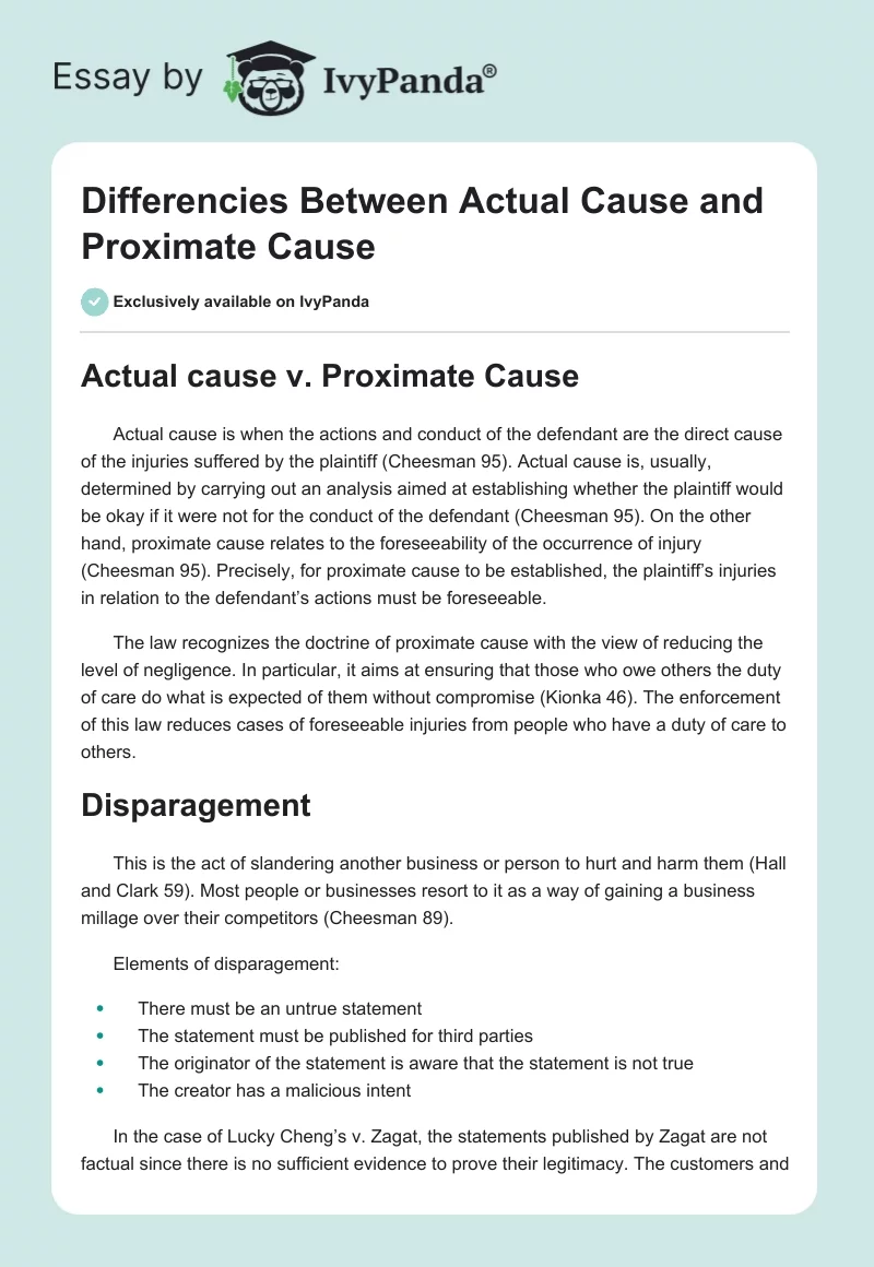Differencies Between Actual Cause and Proximate Cause. Page 1