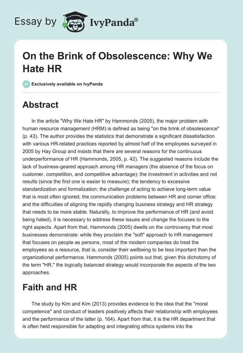 On the Brink of Obsolescence: Why We Hate HR. Page 1