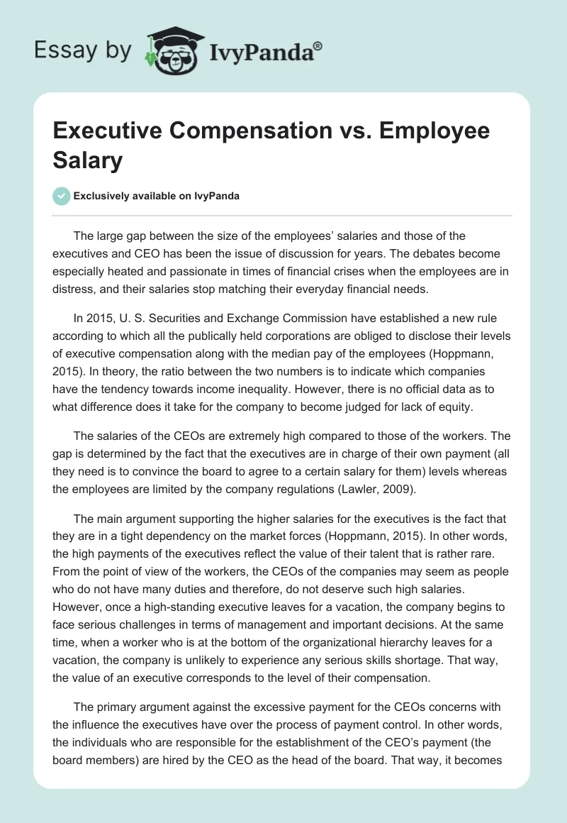 Executive Compensation vs. Employee Salary. Page 1