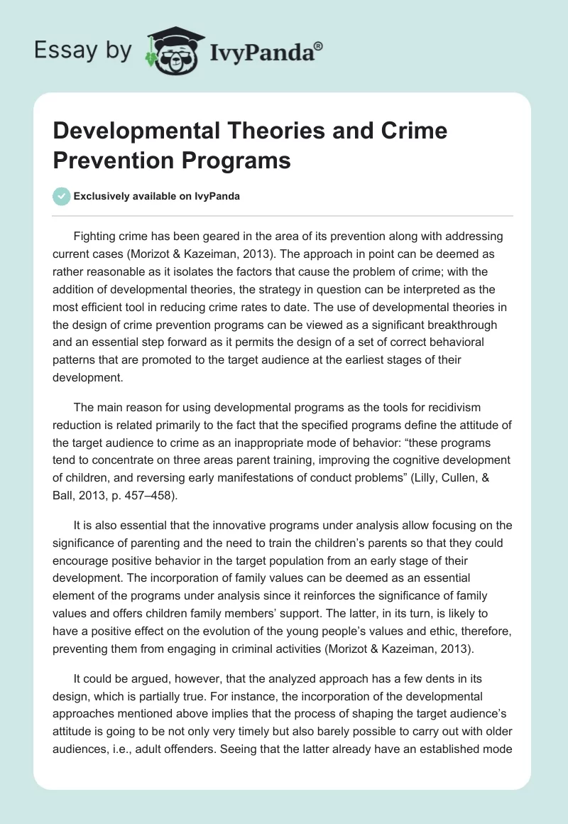 Developmental Theories and Crime Prevention Programs. Page 1