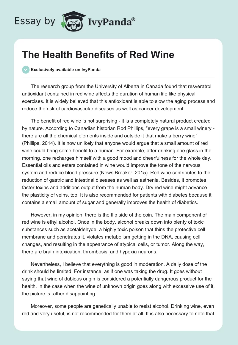 The Health Benefits of Red Wine. Page 1