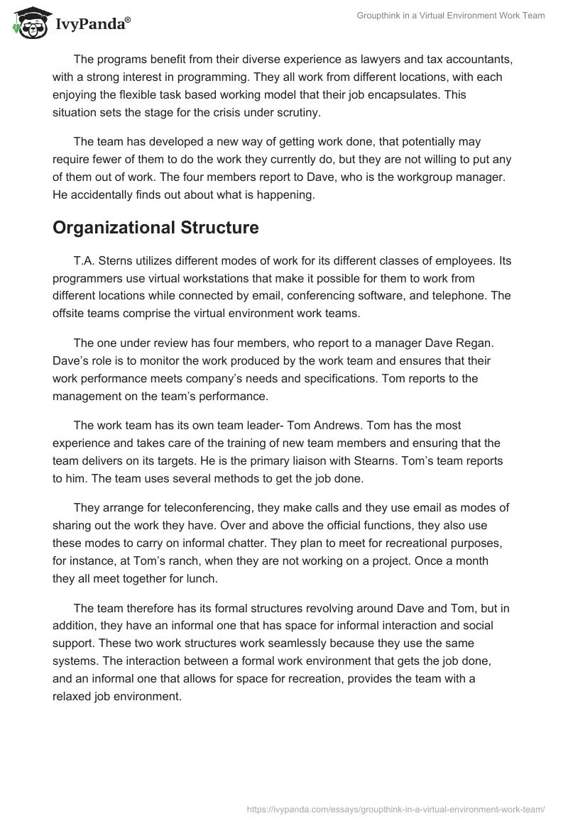 Groupthink in a Virtual Environment Work Team. Page 2