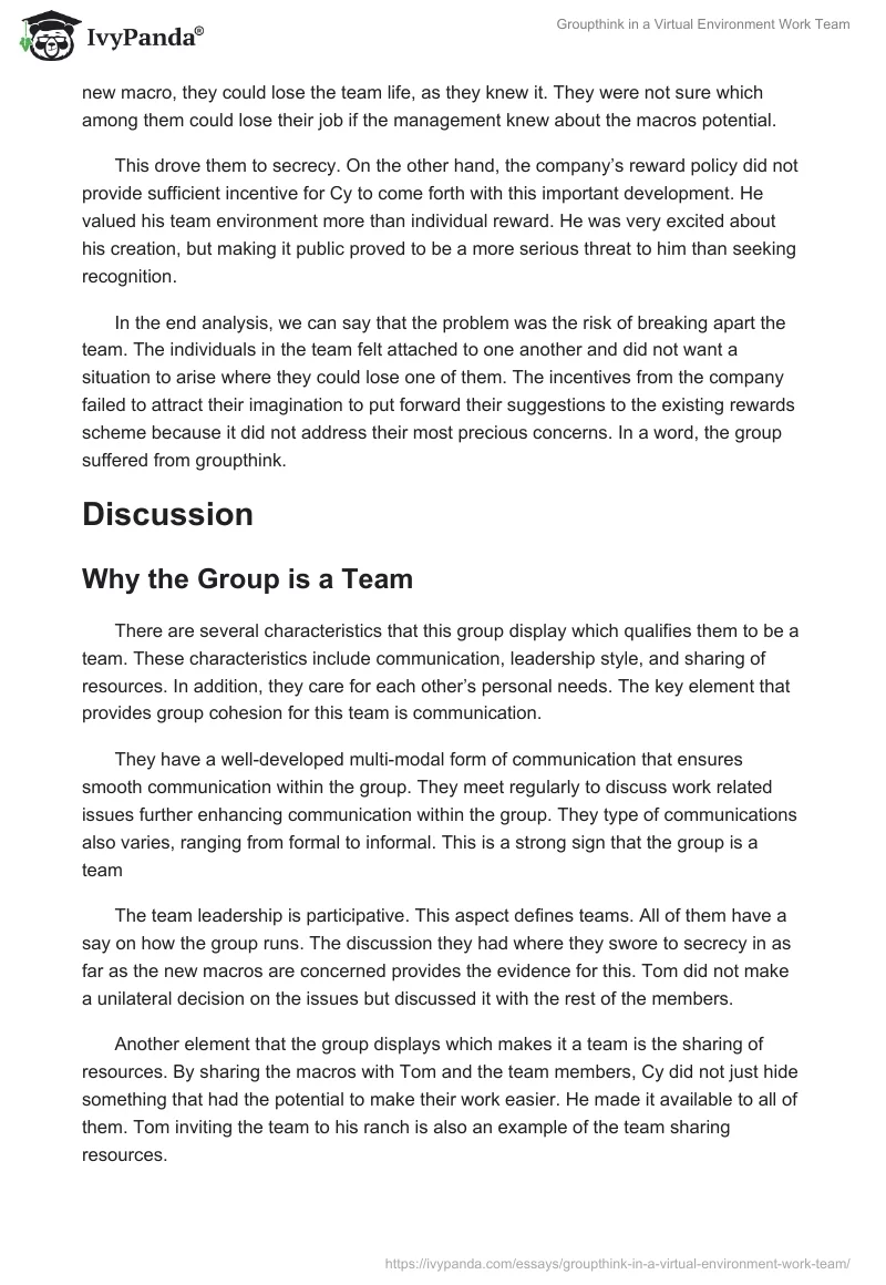 Groupthink in a Virtual Environment Work Team. Page 4