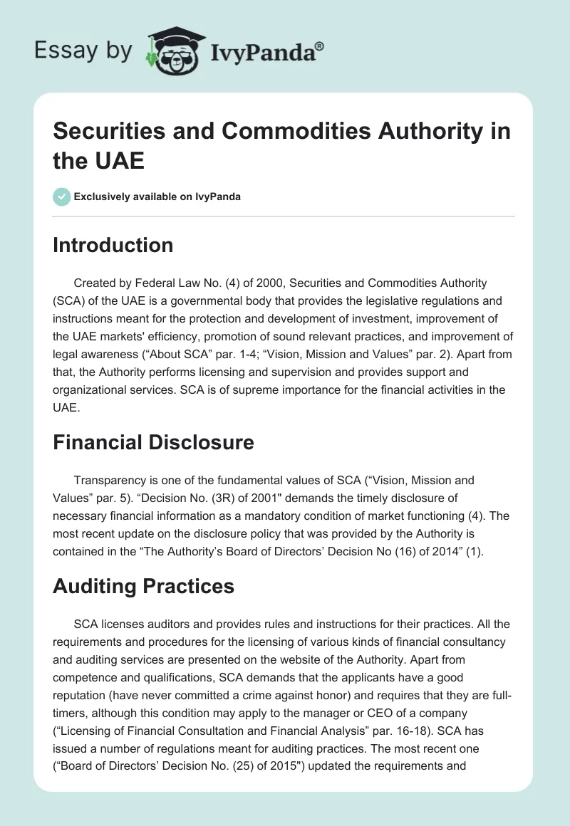 Securities and Commodities Authority in the UAE. Page 1
