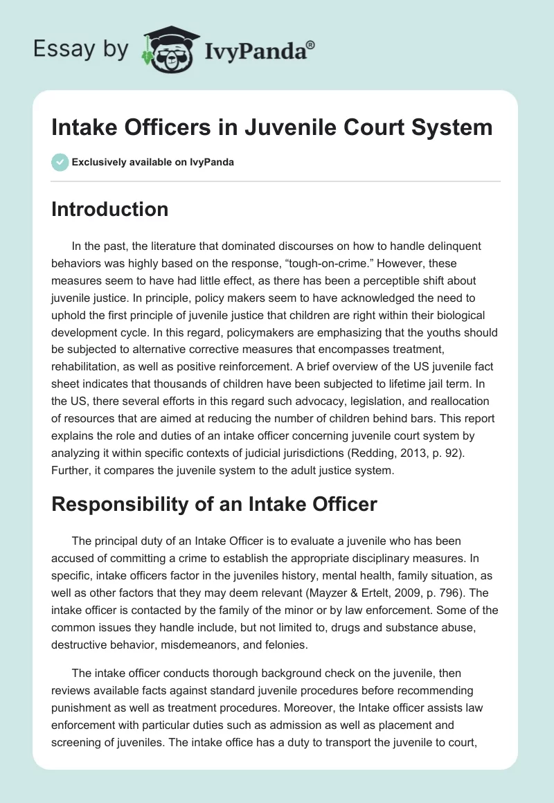 Intake Officers in Juvenile Court System. Page 1