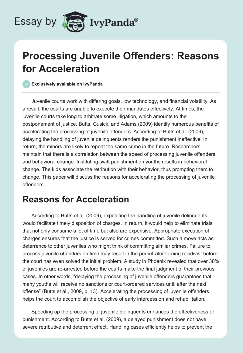 Processing Juvenile Offenders: Reasons for Acceleration. Page 1