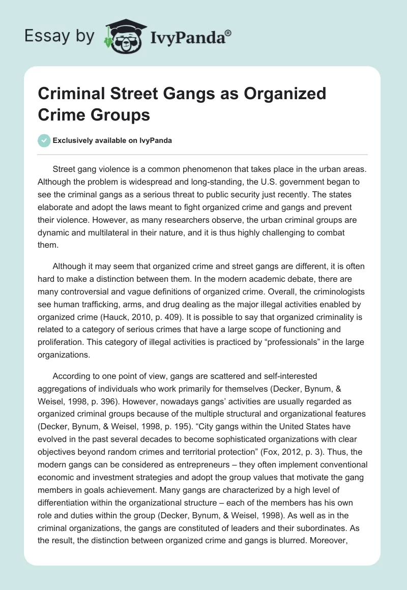 Criminal Street Gangs as Organized Crime Groups. Page 1