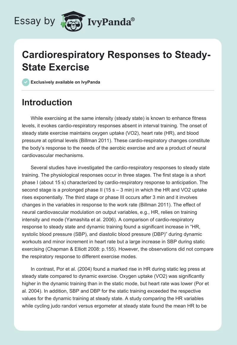 Cardiorespiratory Responses to Steady-State Exercise. Page 1