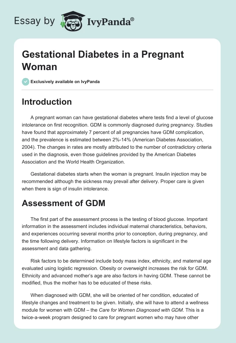 Gestational Diabetes in a Pregnant Woman. Page 1