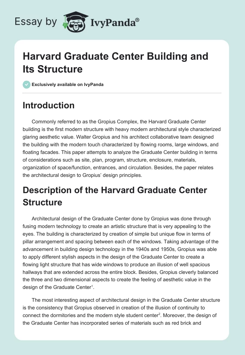 Harvard Graduate Center Building and Its Structure. Page 1