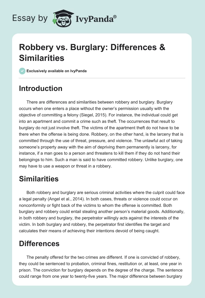 Robbery vs. Burglary: Differences & Similarities. Page 1