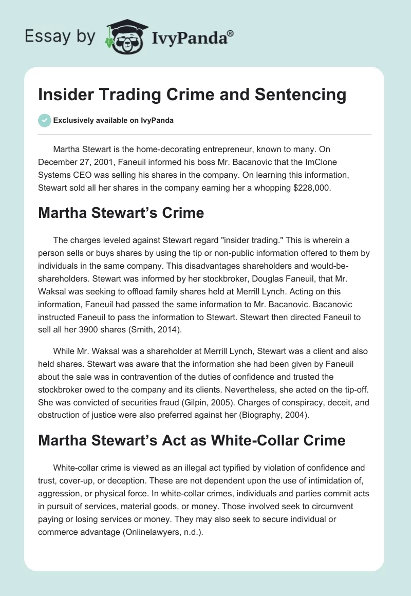Insider Trading Crime and Sentencing. Page 1