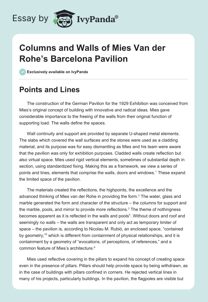 Columns and Walls of Mies Van der Rohe’s Barcelona Pavilion. Page 1