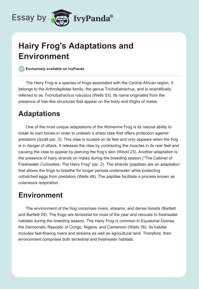 Hairy Frog's Adaptations and Environment. Page 1