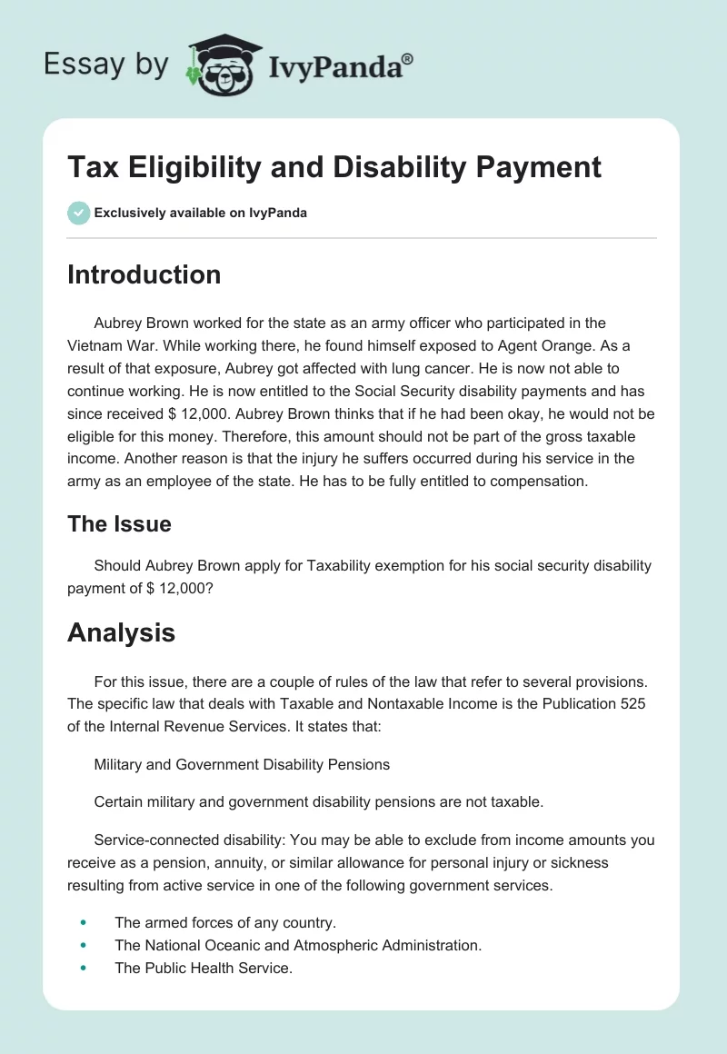 Tax Eligibility and Disability Payment. Page 1
