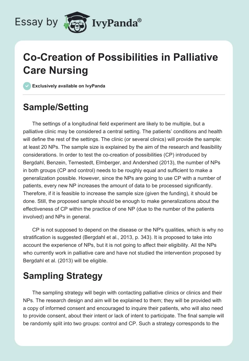 Co-Creation of Possibilities in Palliative Care Nursing. Page 1