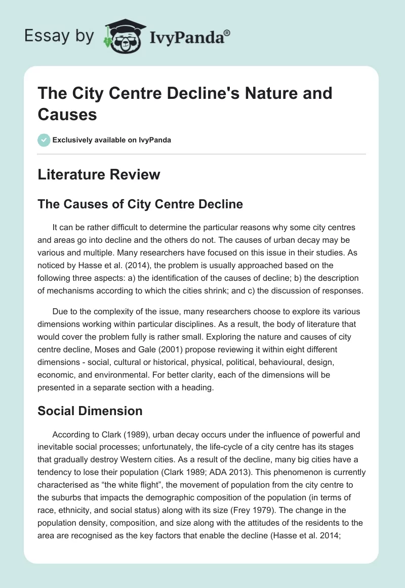 The City Centre Decline's Nature and Causes. Page 1