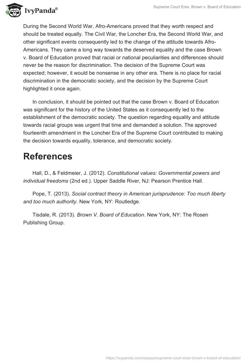 Supreme Court Eras. Brown vs. Board of Education. Page 2