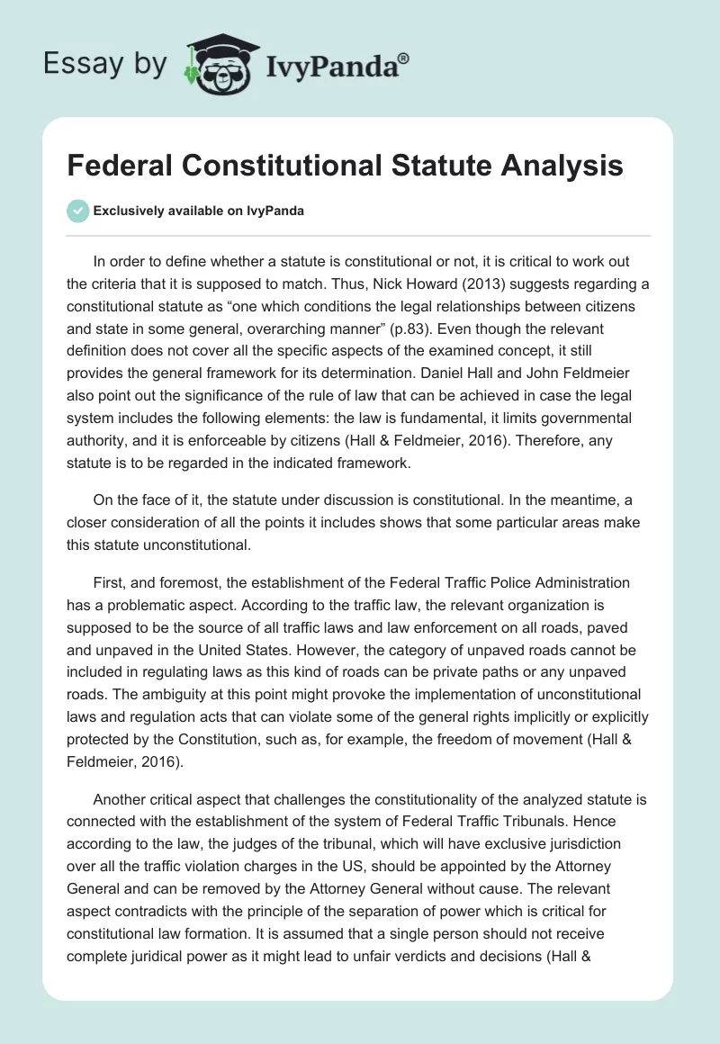 Federal Constitutional Statute Analysis. Page 1