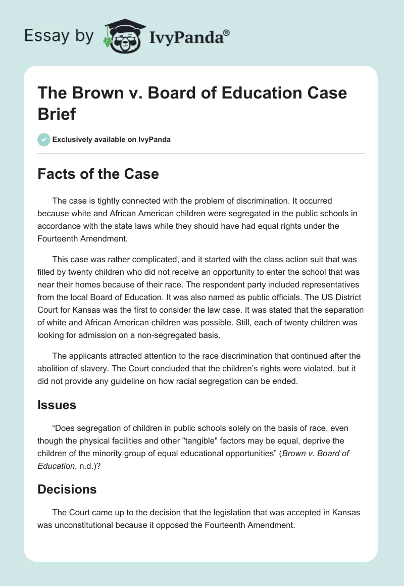 The Brown v. Board of Education Case Brief. Page 1