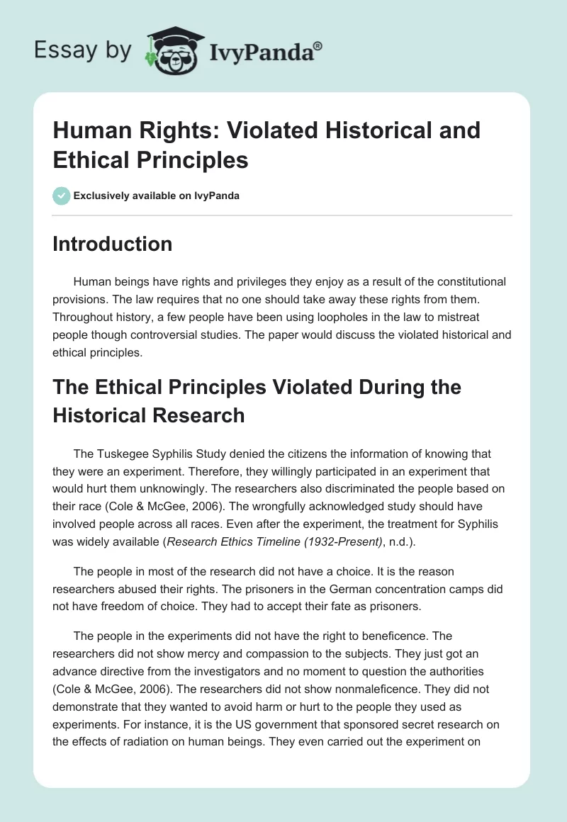 Human Rights: Violated Historical and Ethical Principles. Page 1