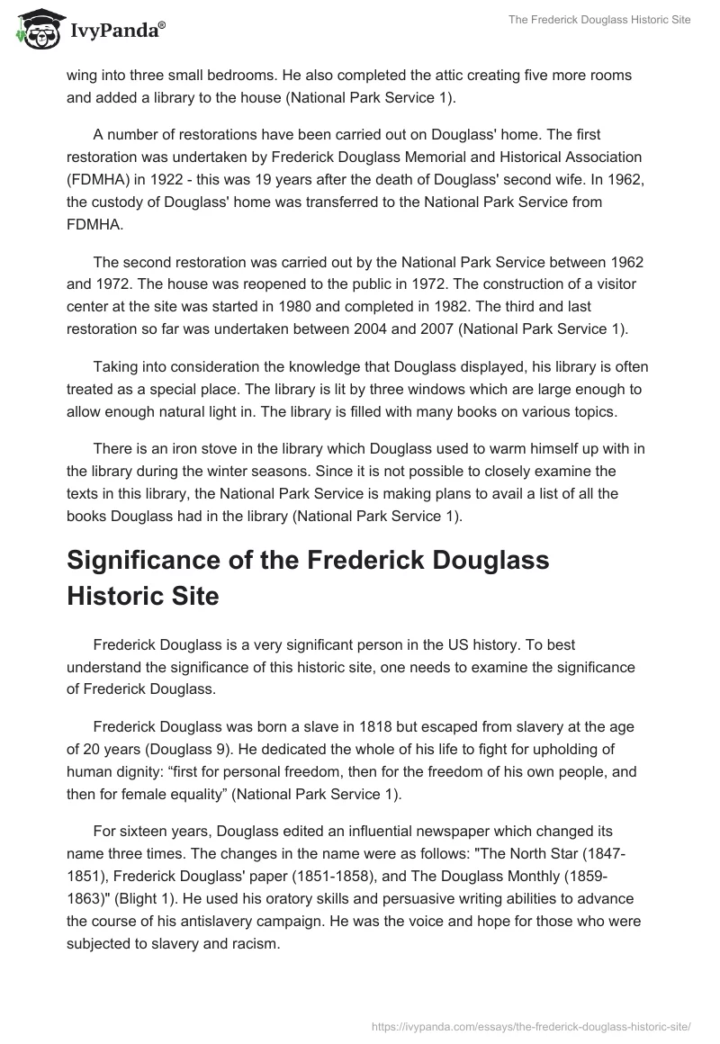 The Frederick Douglass Historic Site. Page 2
