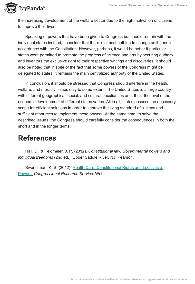 The Individual States and Congress: Separation of Powers. Page 2