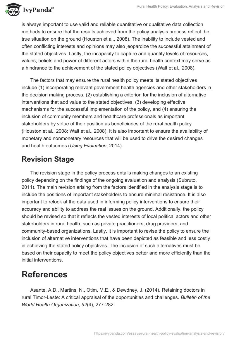 Rural Health Policy: Evaluation, Analysis and Revision. Page 3