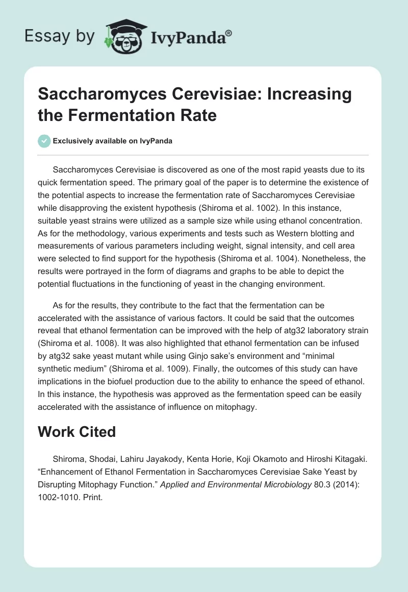 Saccharomyces Cerevisiae: Increasing the Fermentation Rate. Page 1