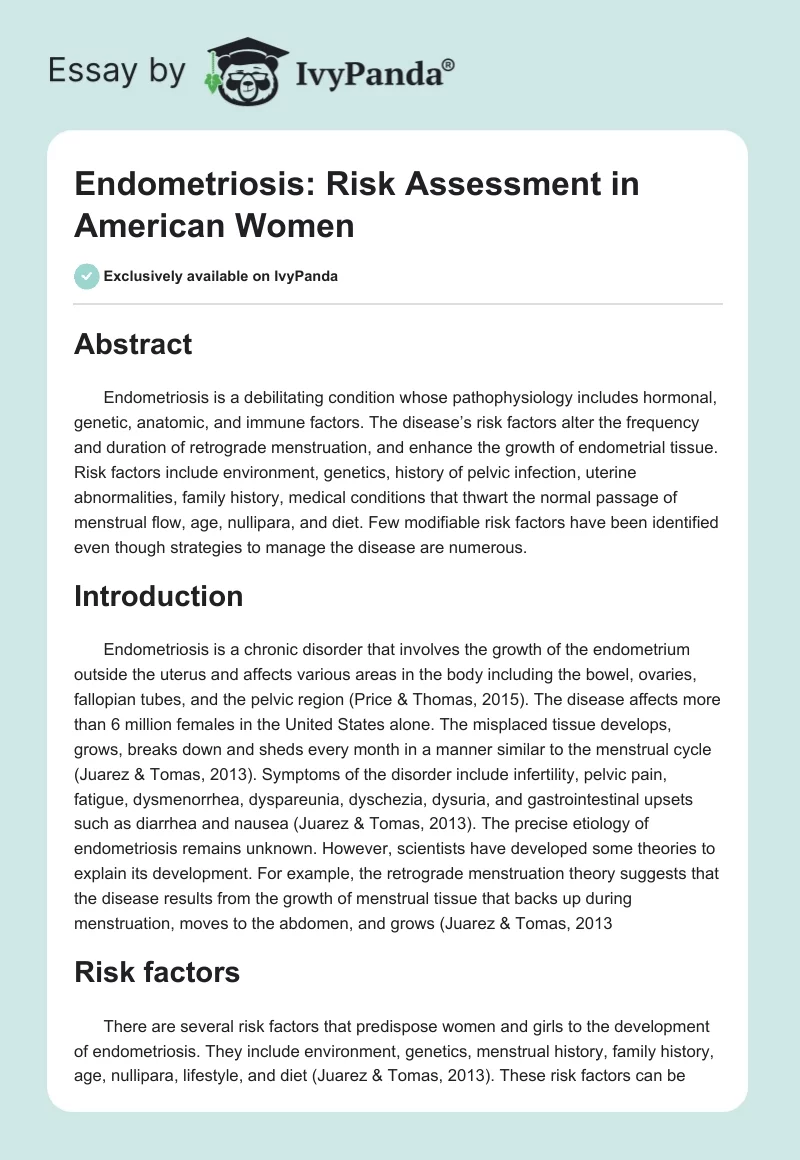 Endometriosis: Risk Assessment in American Women. Page 1