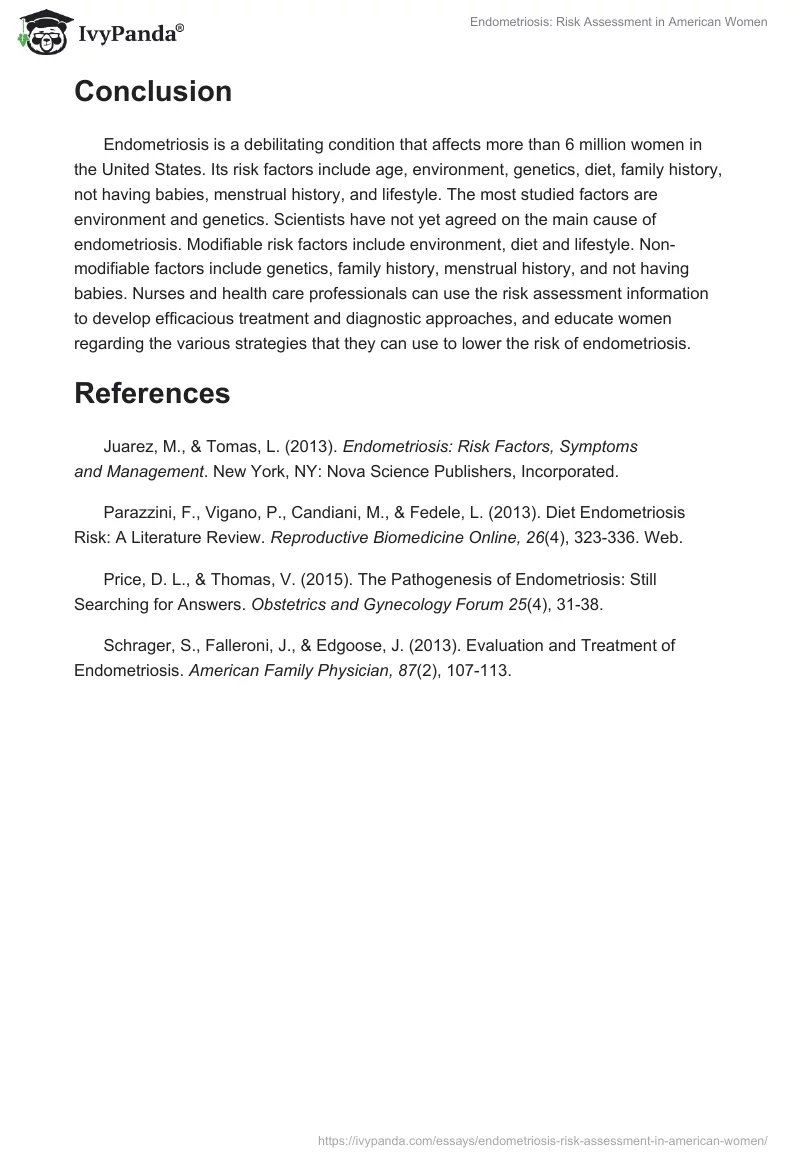 Endometriosis: Risk Assessment in American Women. Page 5