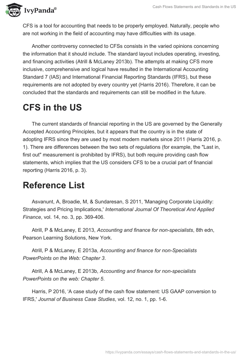 Cash Flows Statements and Standards in the US. Page 2